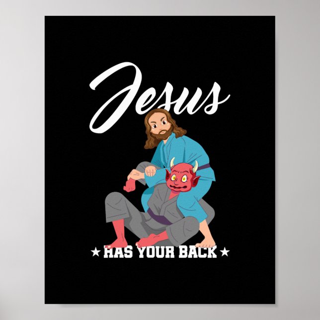 Póster Jesús tiene tu espalda Jiu-Jitsu BJJ Funny MMA (Frente)