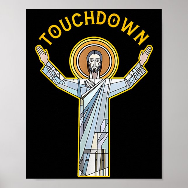 Póster Jesus Touchdown Fun Christian Faith Saying Meme Ch (Frente)