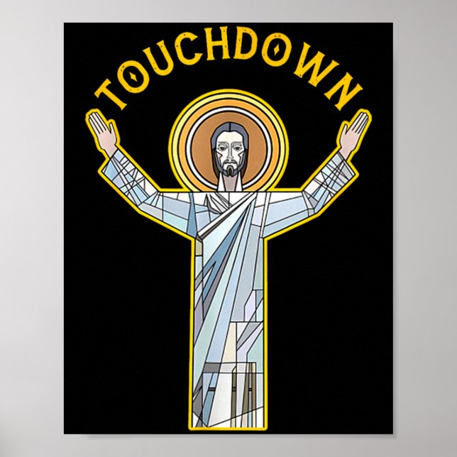 Póster Jesus Touchdown Fun Christian Faith Saying Meme Ch (Frente)
