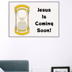 Póster Jesús Viene Pronto Reloj de Arena Dorado