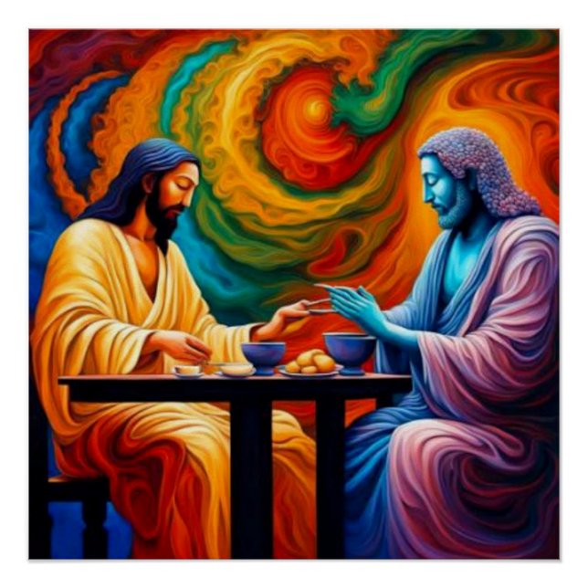 Póster Jesús y Buda comparten una comida (Anverso)