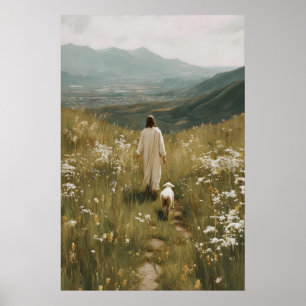 Póster Jesús y Cordero El Buen Pastor Oveja Perdida Jesús