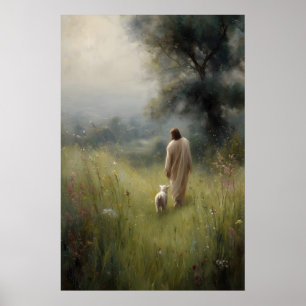 Póster Jesús y Cordero El Buen Pastor Oveja Perdida Jesús