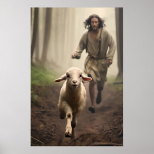 Póster Jesús y Cordero Jesús Deja a los 99 Jesús y Ovejas