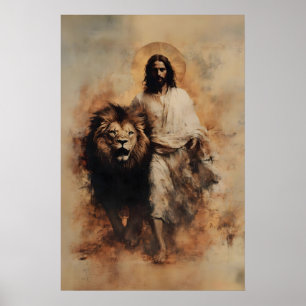Póster Jesús y el León de Judá Acuarela Cristiana