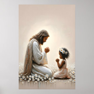Póster Jesús y el niño Jesús y el niño negro cristiano