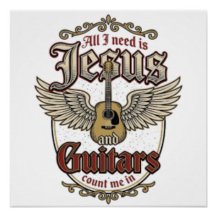 Póster Jesús y guitarras guitarra cristiana vintage