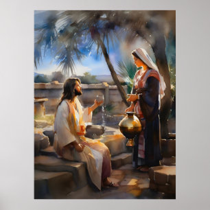 Póster Jesús Y La Mujer Samaritana También