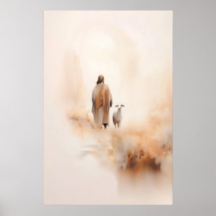 Póster Jesús y la oveja perdida Parabola Bíblica de Acuar