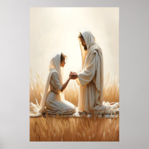 Póster Jesús y mujer arrodillada Jesús y mujer sanadora