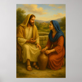 Póster Jesús y mujer en el Poster de pared del Well ™ LDS