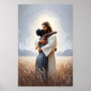 Póster Jesús y Mujer Negra Cristo Mujer Jesús Pintura 