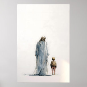 Póster Jesús y niño – Aquarela contemplativa