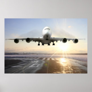 Póster Jet Landing on Snowy Runway