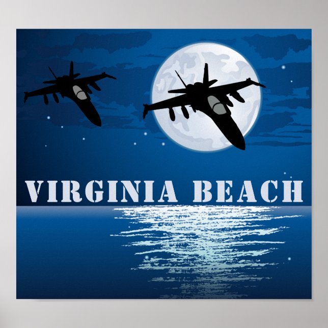 Póster Jets militares de Virginia Beach con luna llena (Frente)