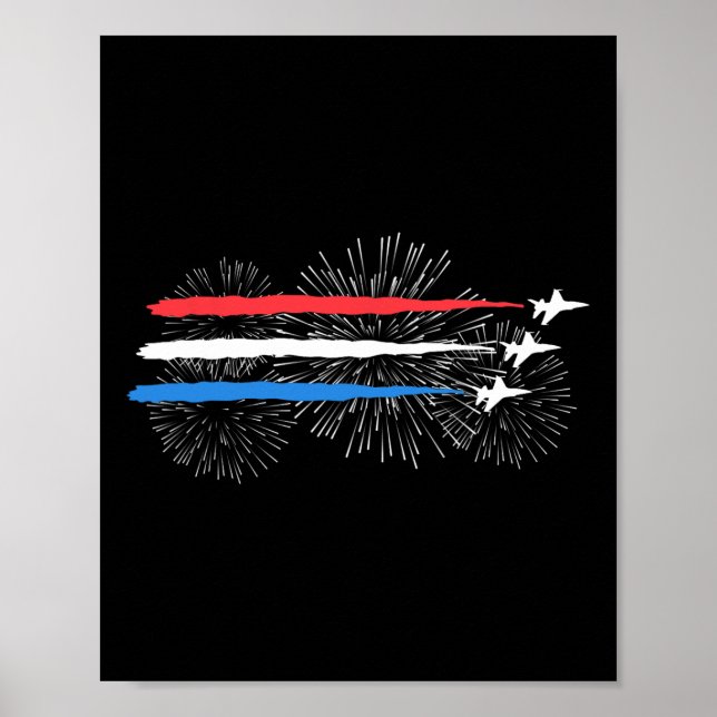 Póster Jets Rojos Blancos Y Azules De Combate Con Fuegos  (Frente)