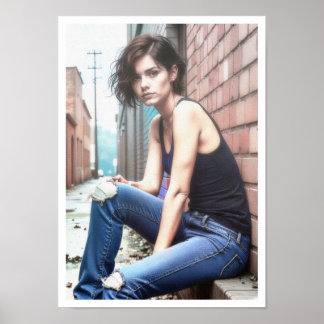 Póster Jeune femme grunge dans les brumes 