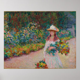 Póster Jeune fille dans le jardin de Giverny, 1888