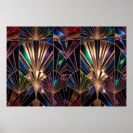 Póster Jewel Tone Art Deco Multicolor Geometric Sunburst