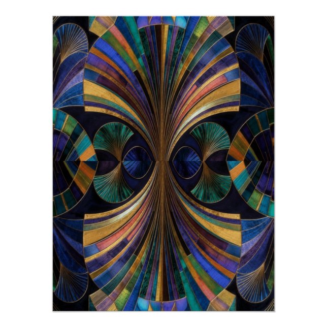 Póster Jewel Tone Peacock Blue Purple Gold Art Deco (Anverso)