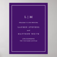 Jewel Tone Purple Monograma Elegante Boda de bienv