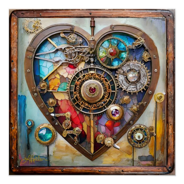 Póster Jewels And Stained Glass Heart Steampunk Series (Anverso)