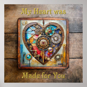 Póster Jewels y corazón de vidrio emplomado serie Steampu