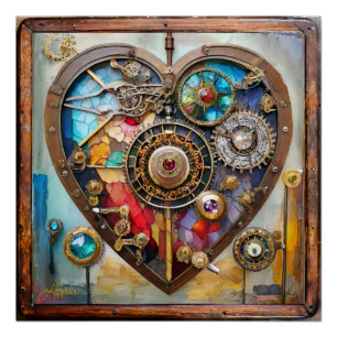 Póster Jewels y corazón de vidrio emplomado serie Steampu