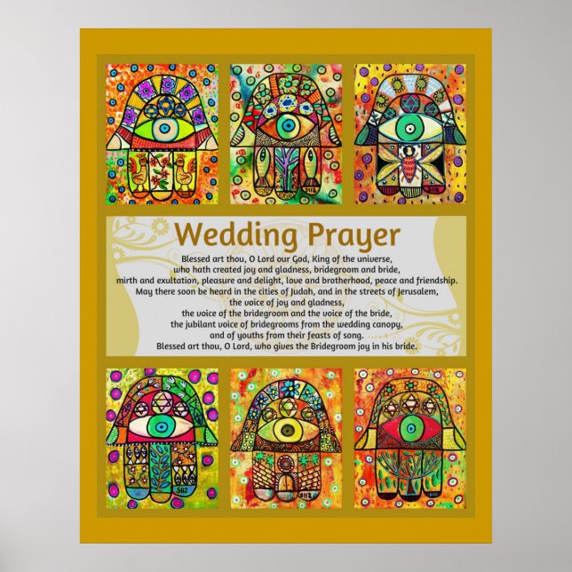 Póster Jewish Wedding Prayer Golden Hamsa Poster (Frente)