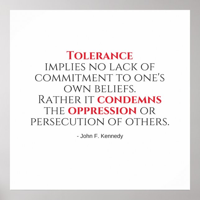 Póster JFK Tolerance Quote Typography (Frente)