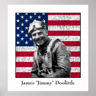 Póster Jimmy Doolittle y la bandera estadounidense