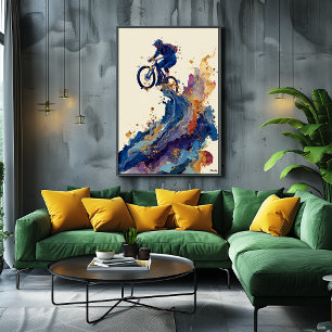 Póster Jinete de bicicleta de montaña de tinta fluida abs
