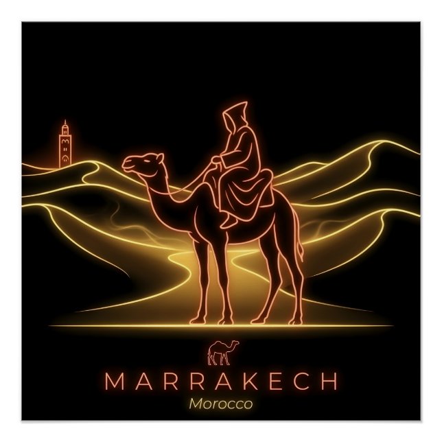 Póster Jinete de camello de Marrakech - Sahara - Marrueco (Anverso)