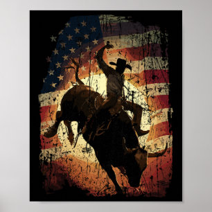Póster Jinete de Toro de Rodeo Patriota Bandera de EE. UU