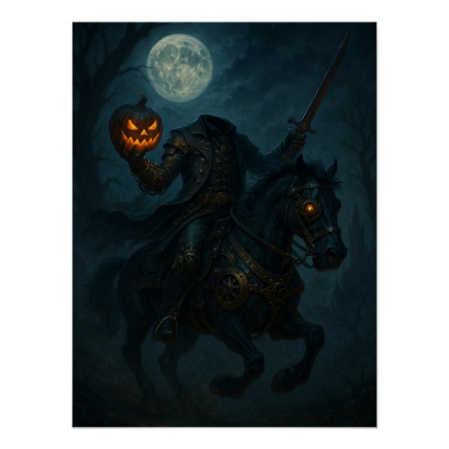 Póster Jinete sin Cabeza de Terror Gótico Steampunk (Anverso)