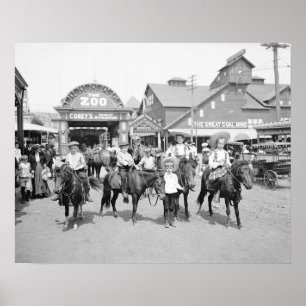 Póster Jinetes del potro en Coney Island, 1904. Foto del