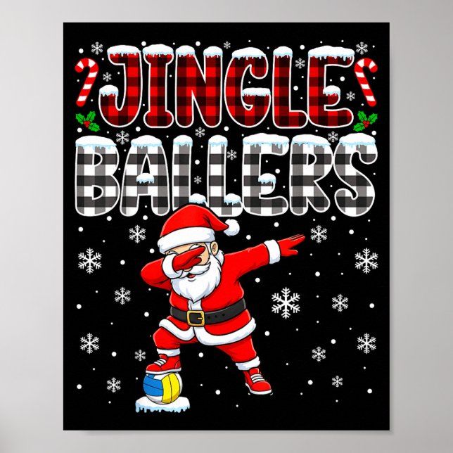 Póster Jingle Ballers Plaid Santa Dabbing Volleyball Chri (Frente)