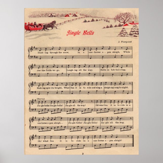 Póster Jingle Bells Navidades Vintage Sheet Music (Frente)