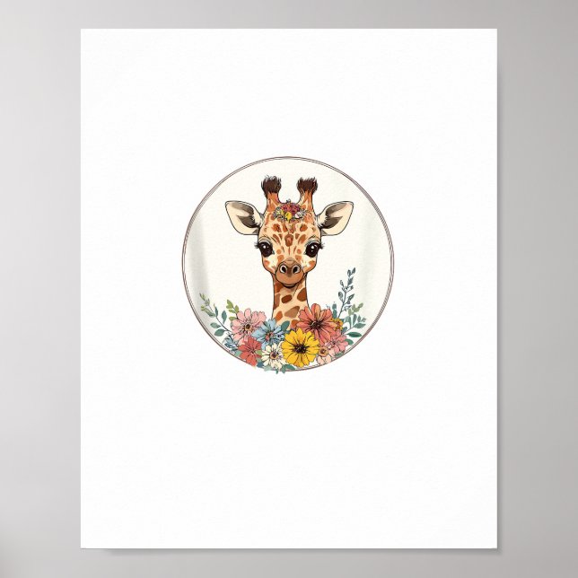 Póster Jirafa Adorable Con Flores  (Frente)