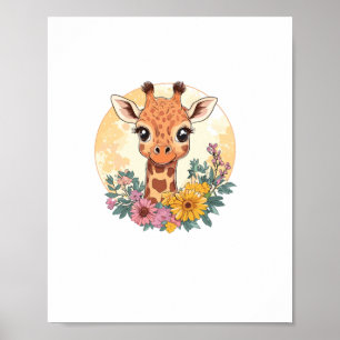 Póster Jirafa Adorable Con Flores _1