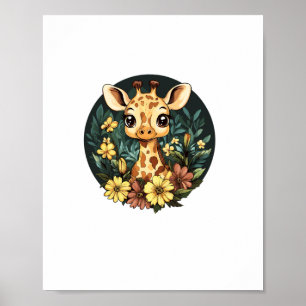 Póster Jirafa Adorable Rodeada de Flores  _4