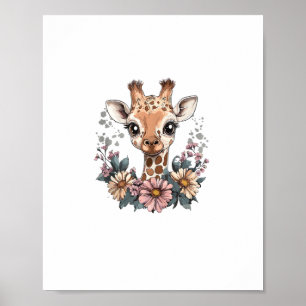 Póster Jirafa Adorable Rodeada De Flores _6