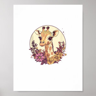 Póster Jirafa Adorable Rodeada De Flores _7