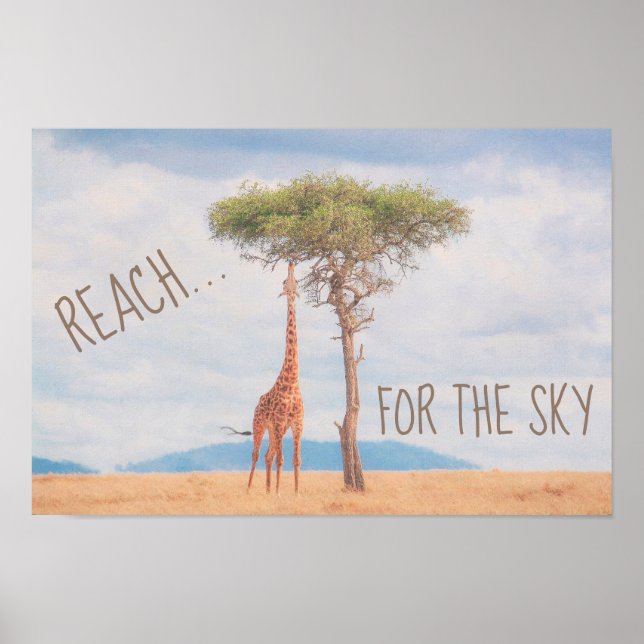 Póster Jirafa Alto Árbol Sabana Alcanzar Cielo Motivacion (Frente)