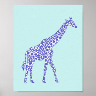 Póster Jirafa Azul Adorable para Niños