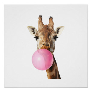 Póster Jirafa Chicle Rosa Burbuja Lindo Amante de Animale