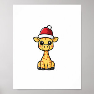 Póster Jirafa Cómica de Navidad Adorable