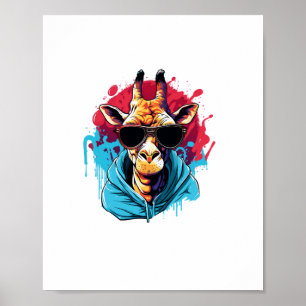 Póster Jirafa Con Gafas De Sol Colores Brillantes  