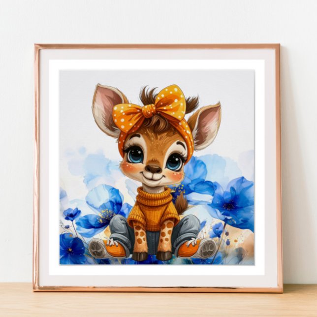 Póster Jirafa con lazo de lunares amapolas azules (Subido por el creador)