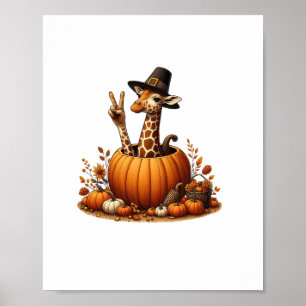 Póster Jirafa de Acción de Gracias para Mujeres de Otoño